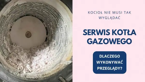 Wnętrze pieca gazowego po przeglądzie kominiarskim, z widocznym osadem. "Kocioł nie musi tak wyglądać".